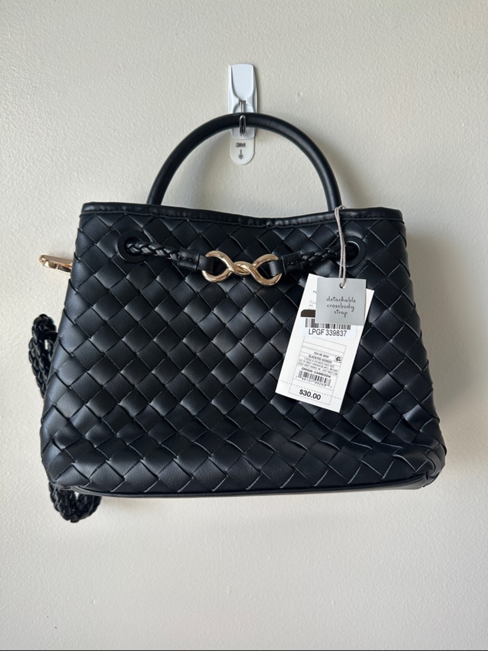 A New Day - Black Woven Top-Handle Crossbody Bag with Gold Accent
